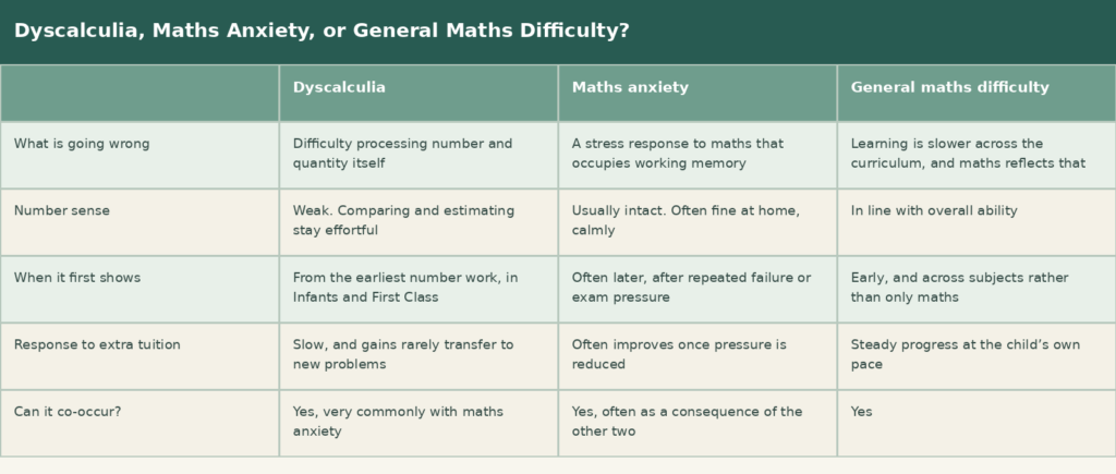 Dyscalculia, Math anxiety, or Ordinary Maths Table